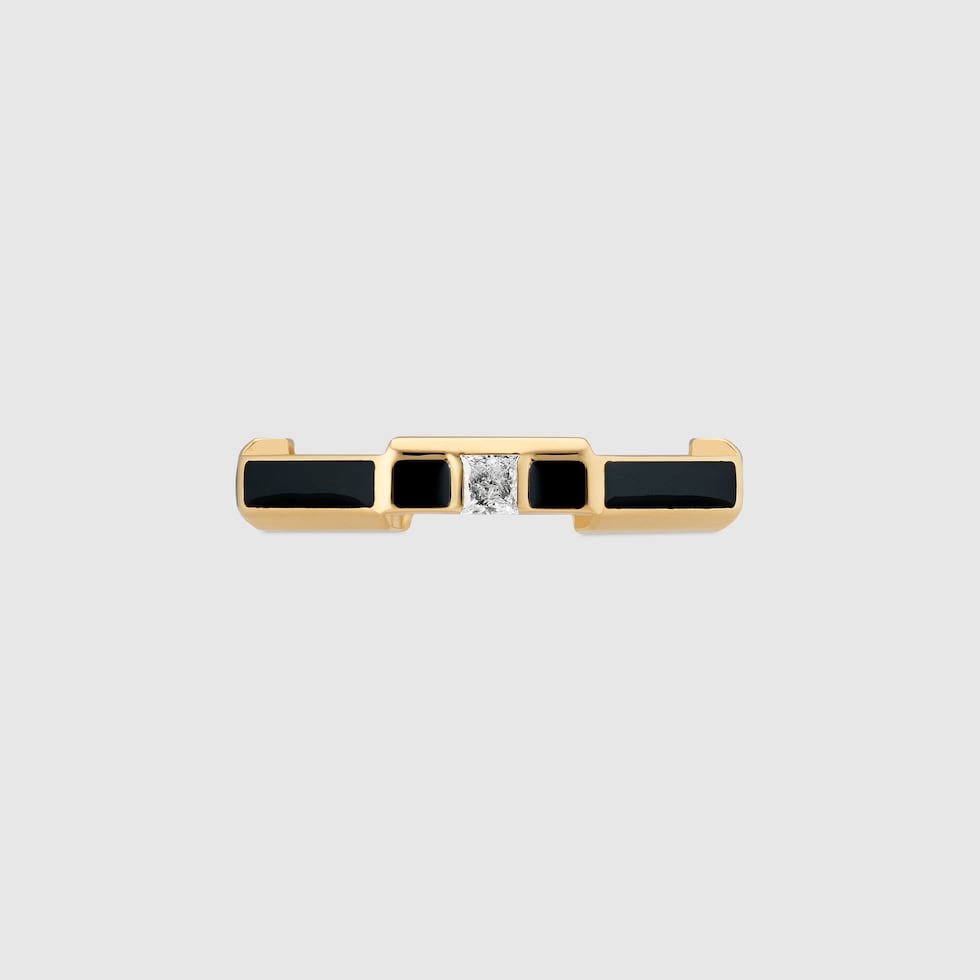 18K Gucci Double Link To Love Enamel And Diamond Ring