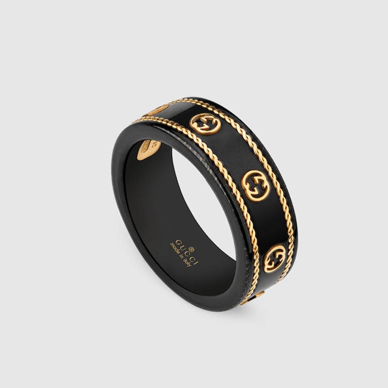 18K Gucci Double Interlocking Gucci Icon Black Corundum Ring