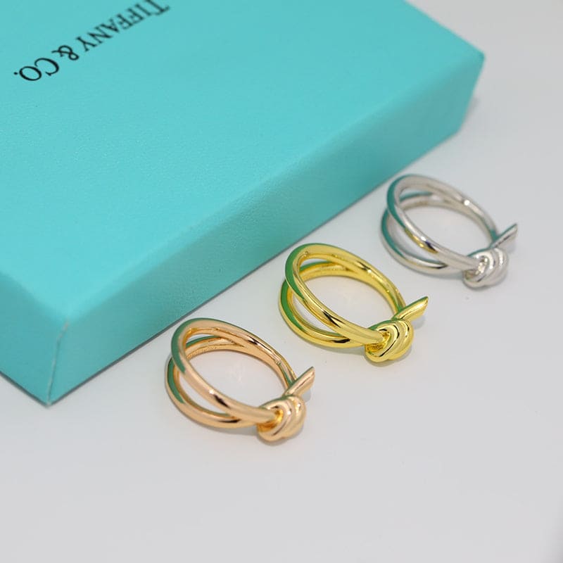18K Tiffany Rose Gold Knot Double Row Ring