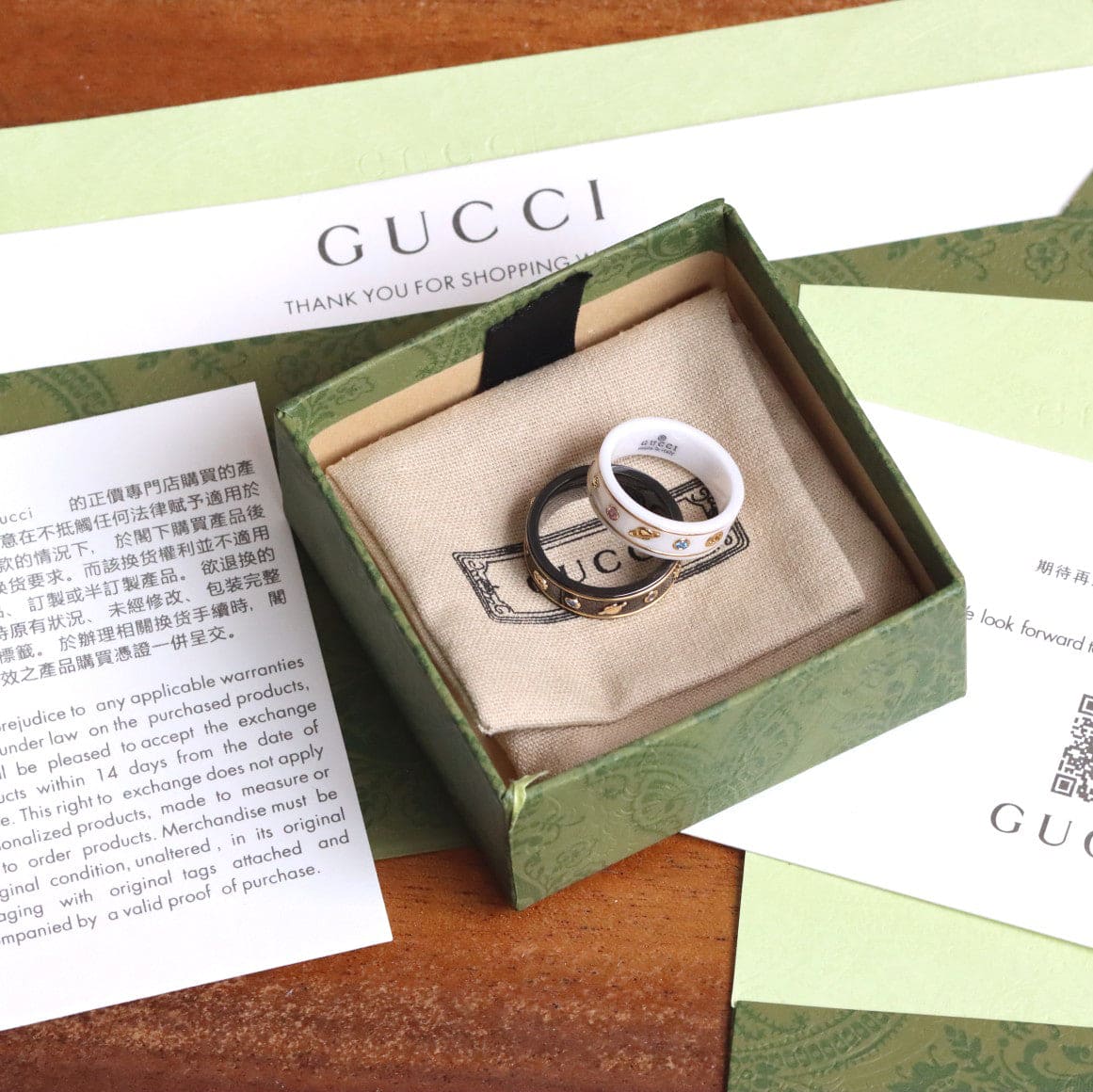 18K Gucci Double Icon With Gemstones White Zirconia Ring
