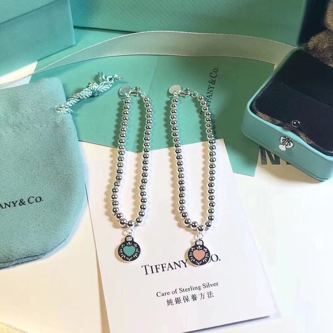 18K Tiffany Return to Love Blue Heart Tag Bead Bracelet
