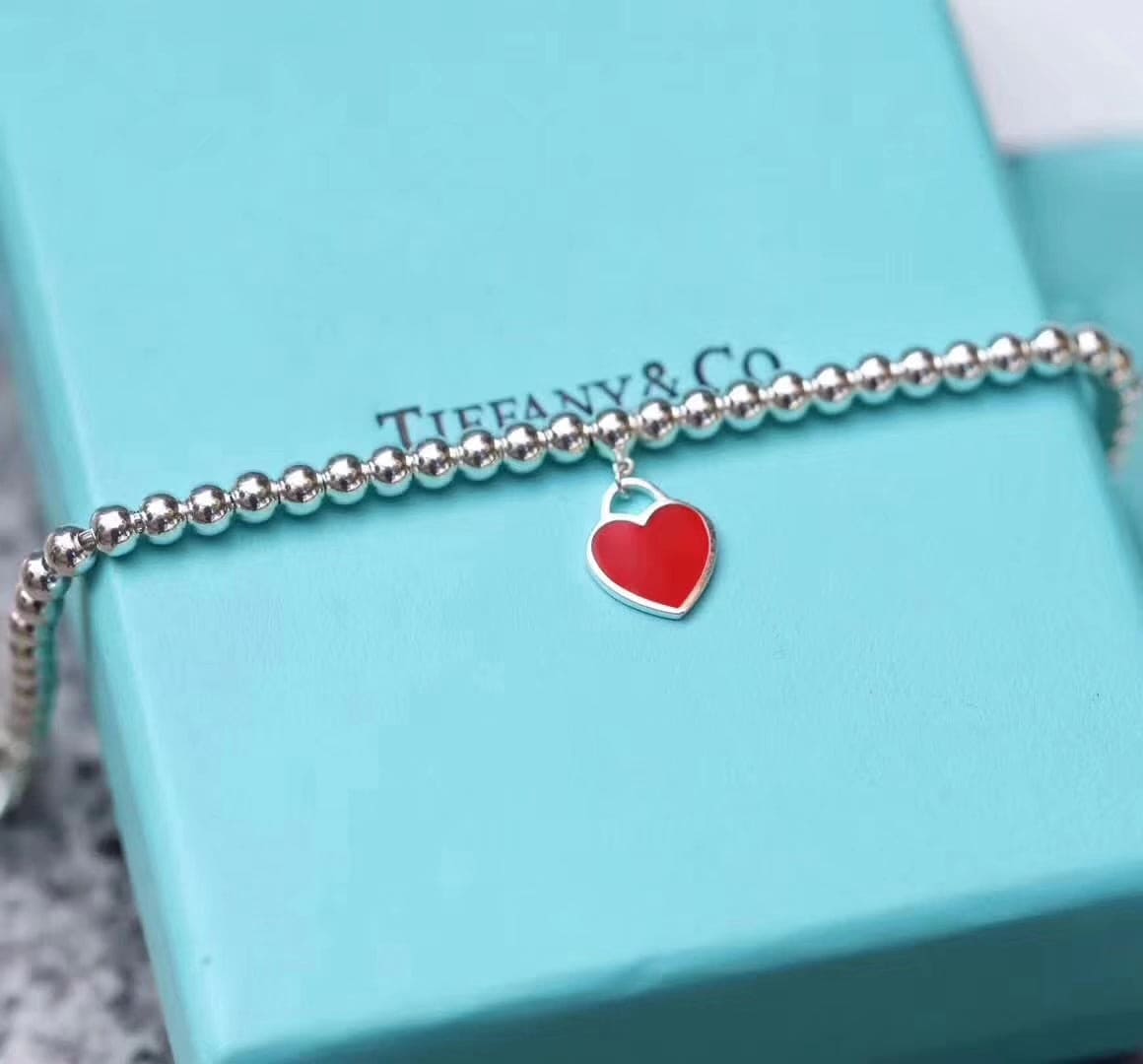 18K Tiffany Return to Red Heart Tag Bead Bracelet
