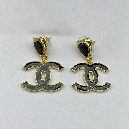18K Chanel Classic Black Dangle Earrings