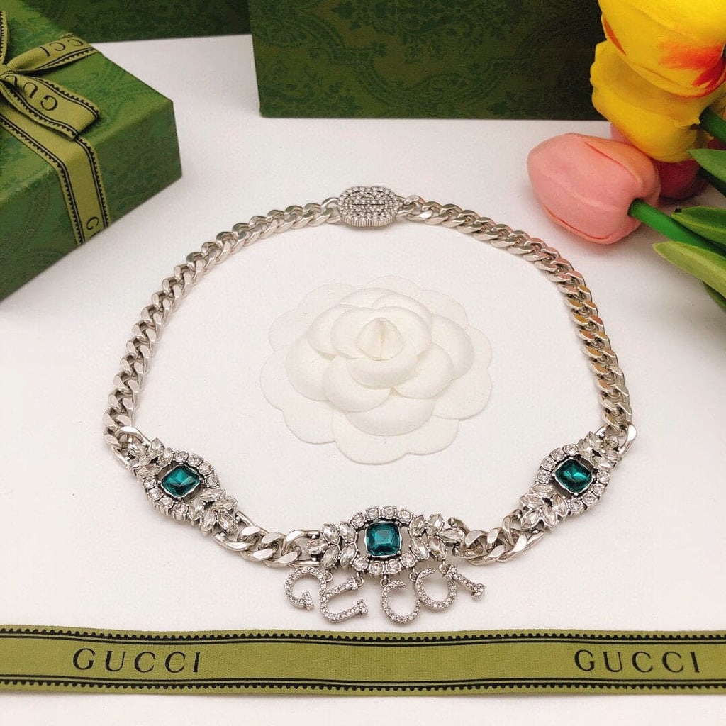 18K Gucci Double Script Diamonds Necklace