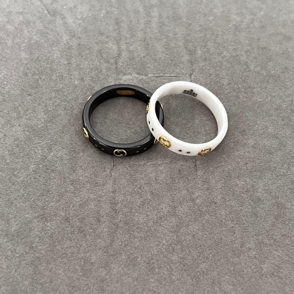 18K Gucci Double Icon Black Corundum Ring
