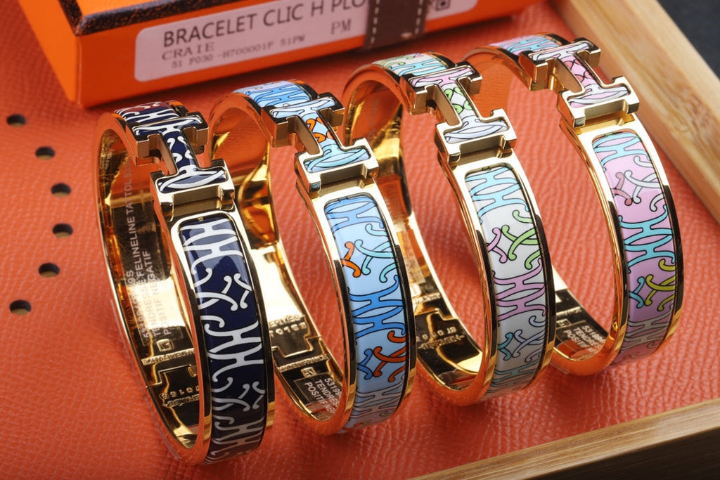 18K Hermes Clic H Lift Blue Bracelet