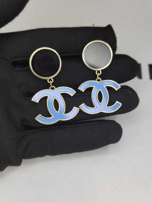 18K Chanel Classic Blue Dangle Earrings
