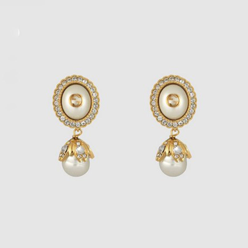 18K Gucci Double Flower Pearl Earrings