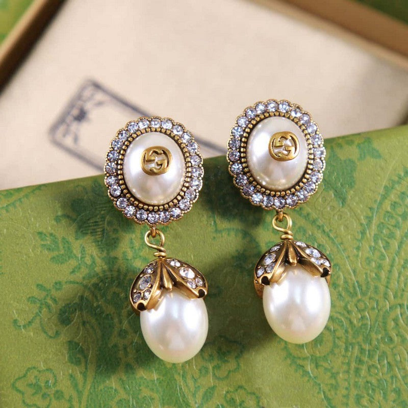 18K Gucci Double Flower Pearl Earrings