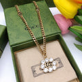 18K Gucci Double Flower Crystals Necklace