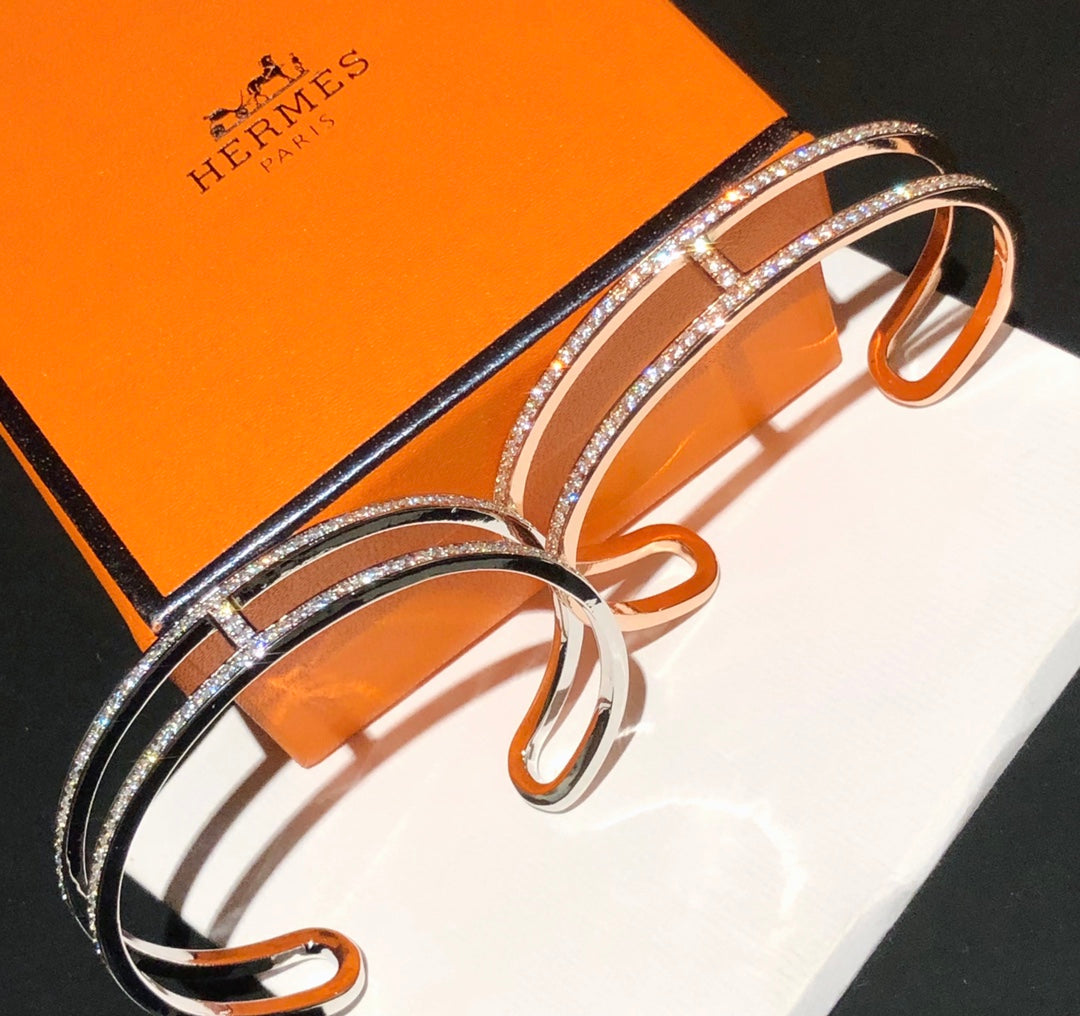 18K Hermes Ever Chain D¡ ̄ancre Cuff Diamond Bracelet