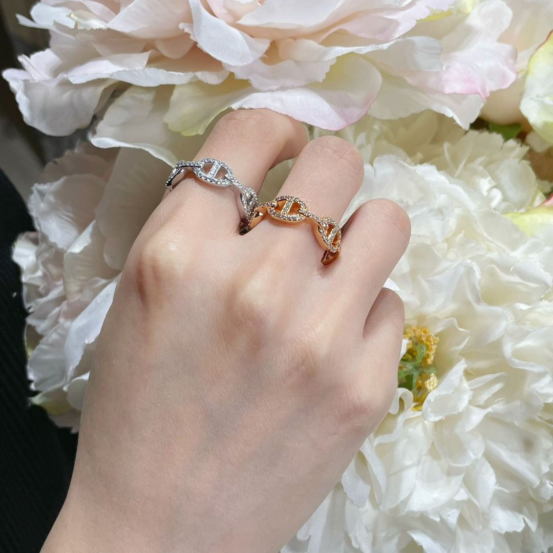 18K Hermes Chaine D'Ancre Enchainee Diamond Ring