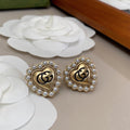 18K Gucci Double Heart Pearl Earrings