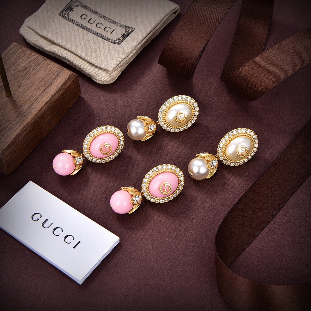 18K Gucci Double Pink Pearls Earrings