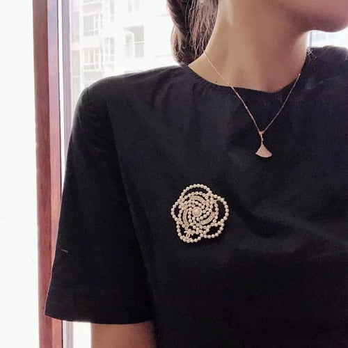 18K Chanel Camellia Pearl Brooch