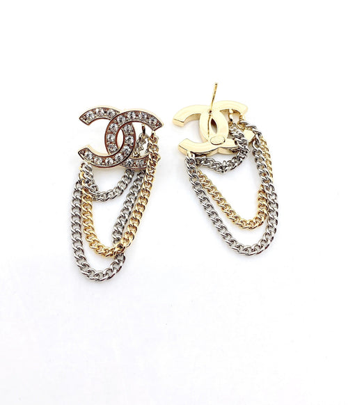 18K Chanel Chain Pendant Earrings
