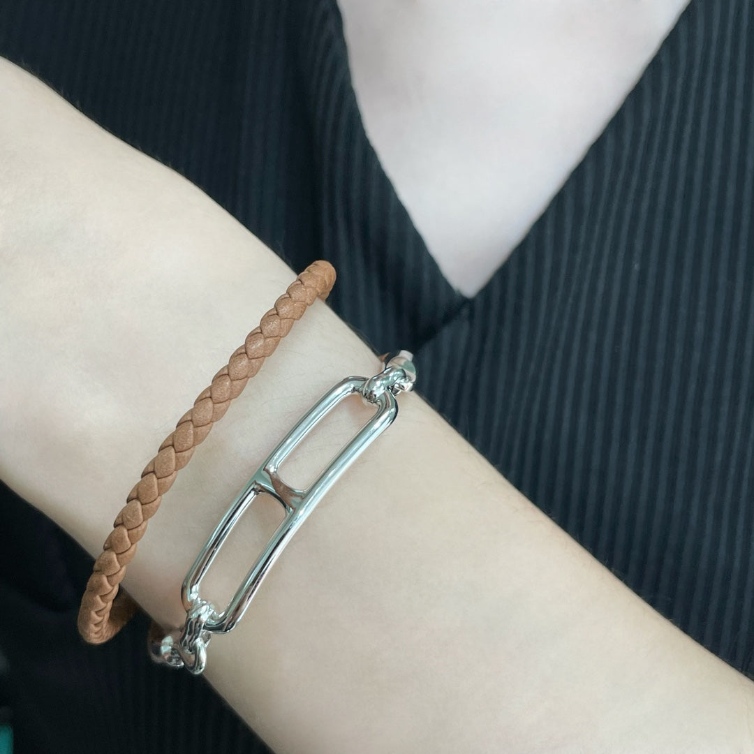 18K Hermes Roulis Double Tour Brown Bracelet