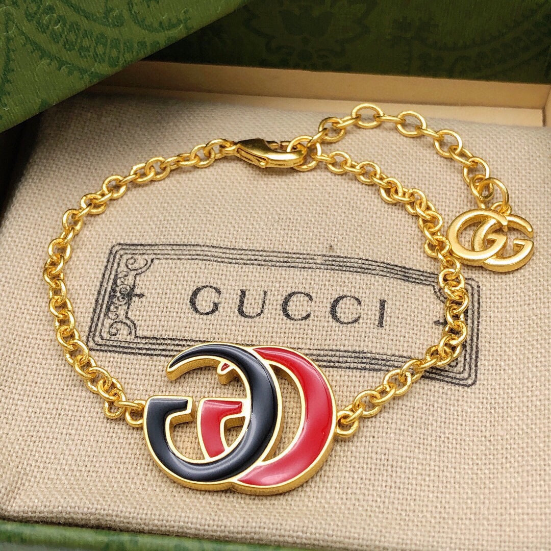 18K Gucci Double Pink & Black Logo Bracelet