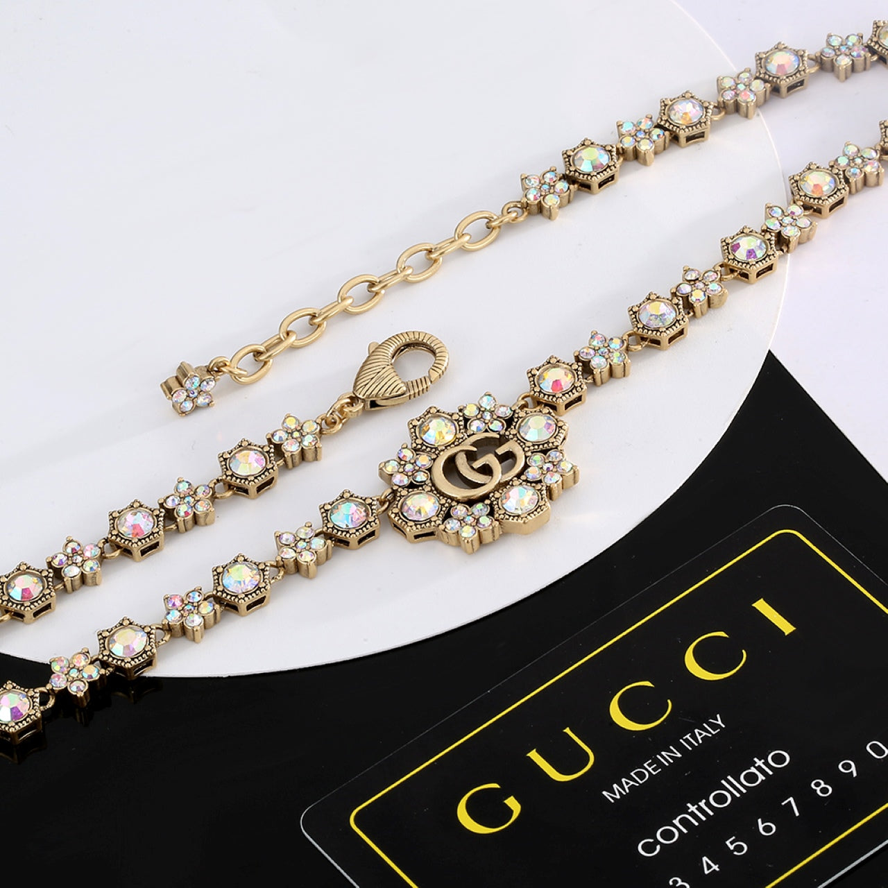 18K Gucci Double Crystals Chain Choker Necklace
