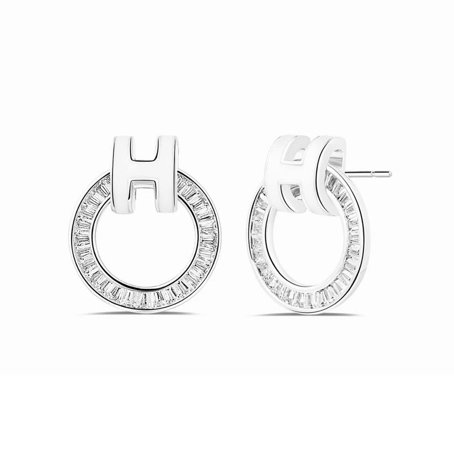 18K Hermes Clic Diamond Earrings