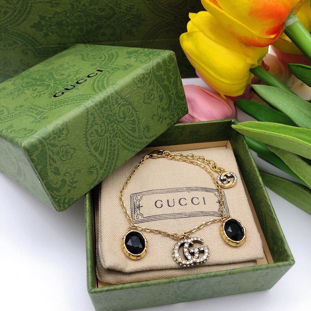 18K Gucci Double Black Stones Bracelet