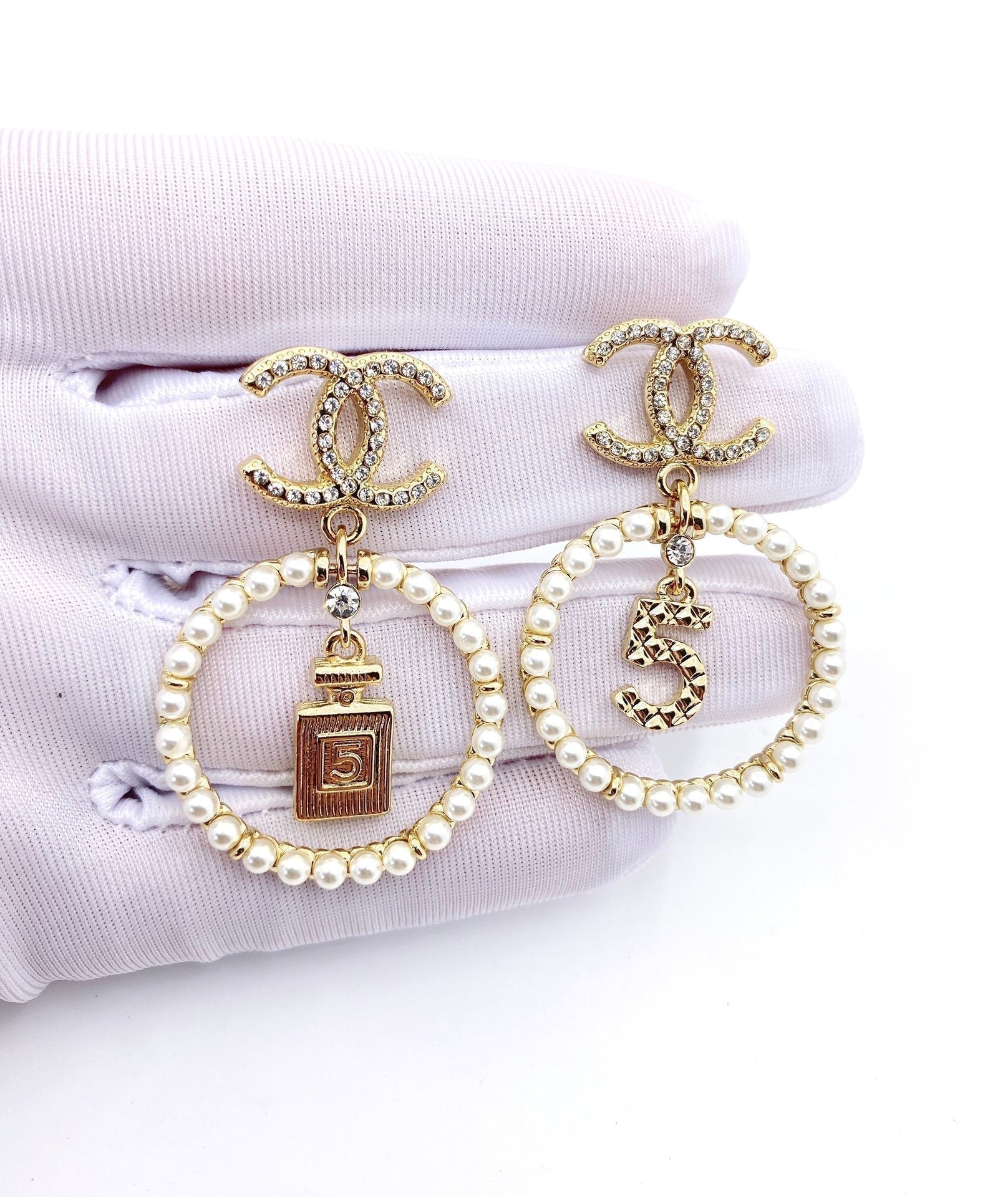18K Chanel No. 5 Perfume Pendant Earrings