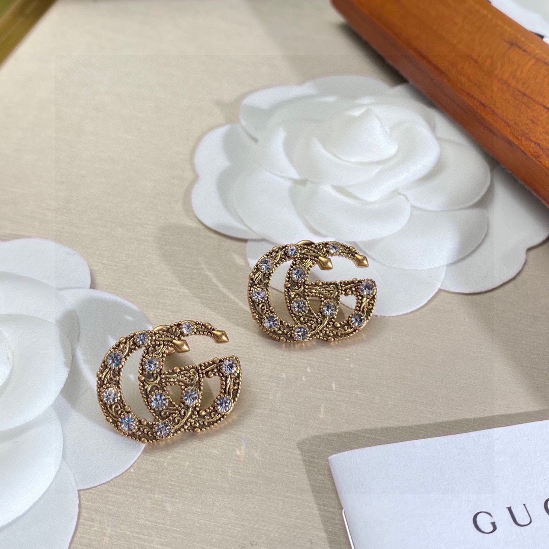 18K Gucci Double Crystals Earrings