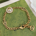 18K Gucci Double Interlocking Gucci Pearl Chain Bracelet