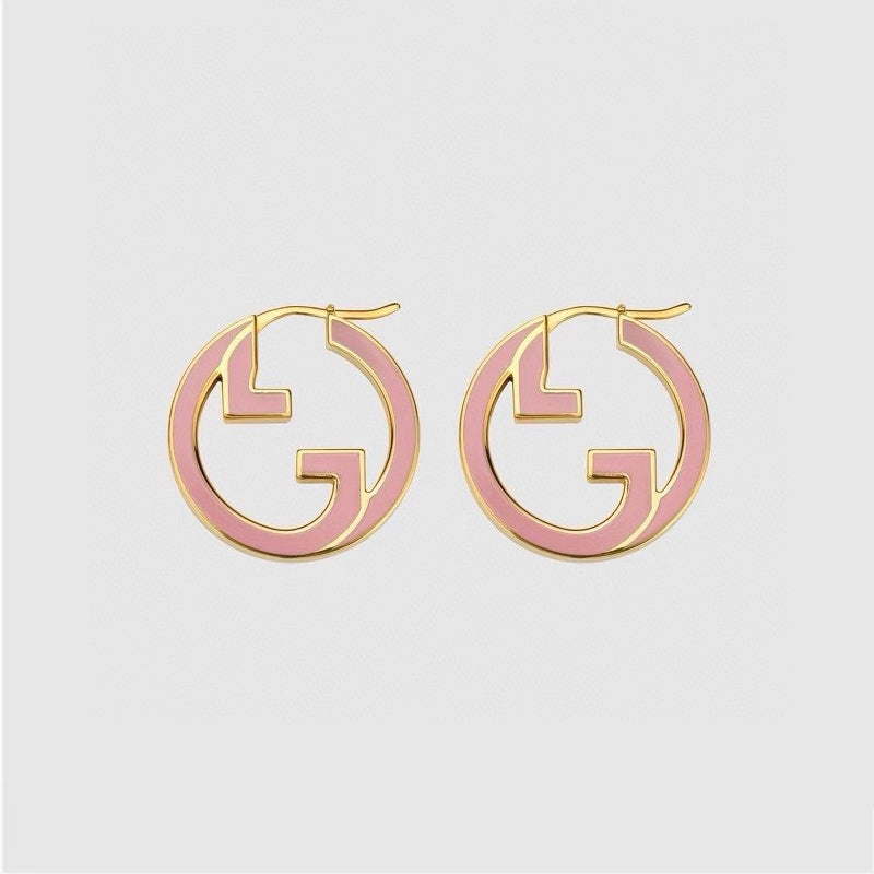 18K Gucci Double Pink Hollow Earrings