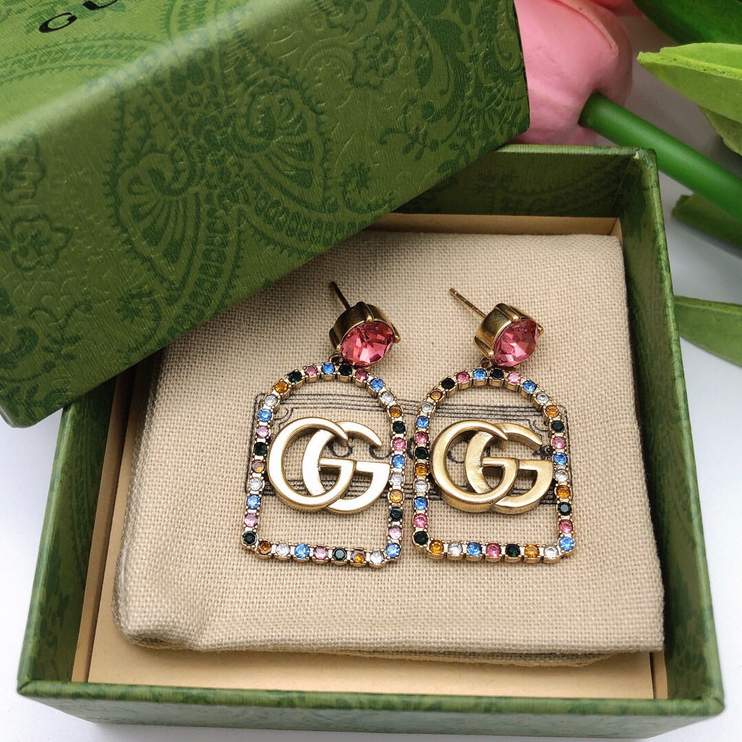 18K Gucci Double Color Crystals Earrings