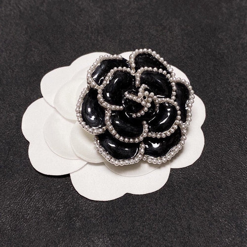 18K Chanel Camellia Black & White Brooch