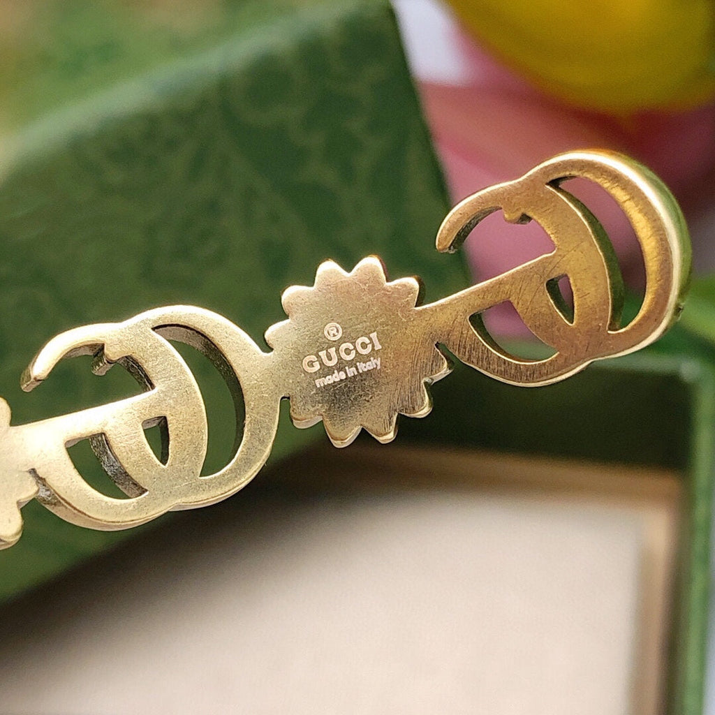 18K Gucci Double Flowers Open Cuff Bracelet