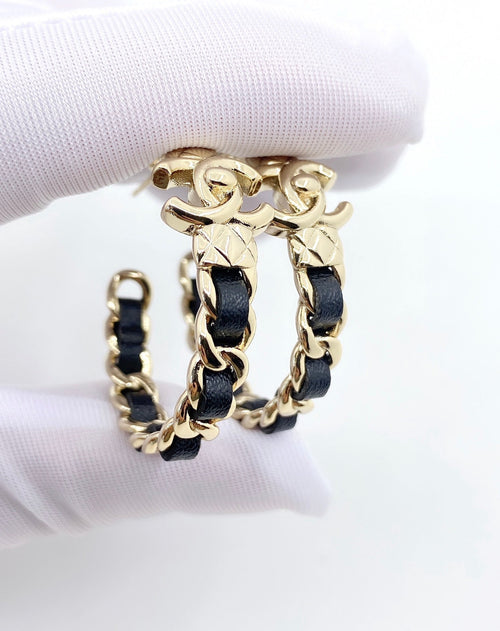 18K Chanel Circle Leather Earrings
