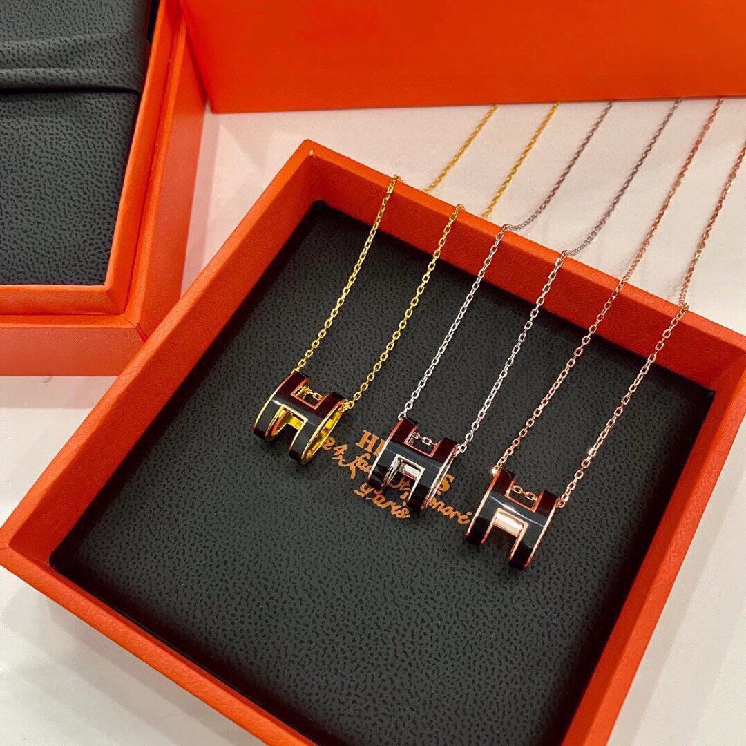 18K Hermes Mini Pop Black Necklace