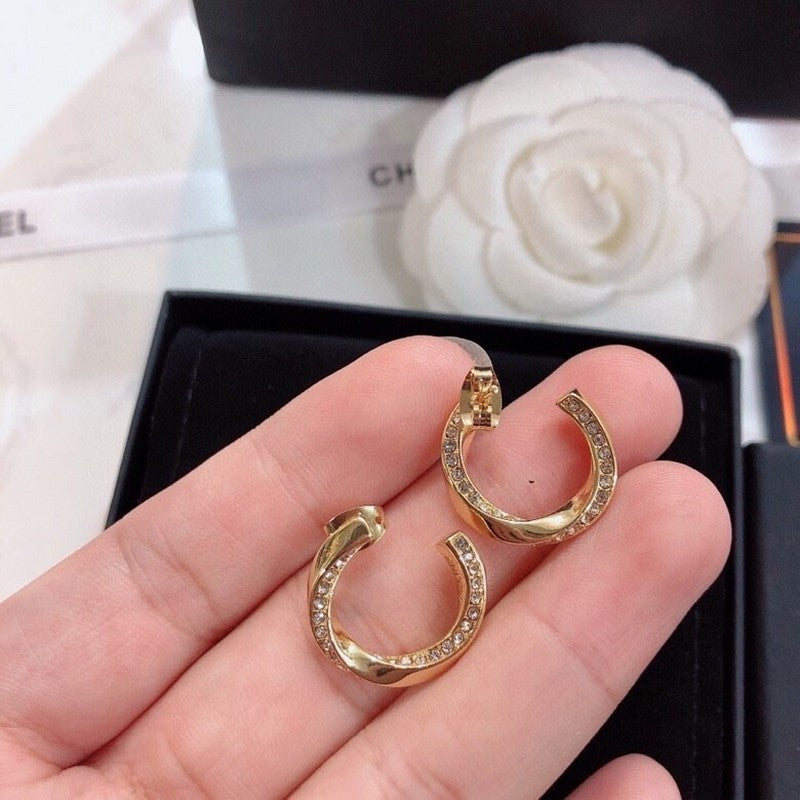 18K Chanel Half Circle Diamond Earrings