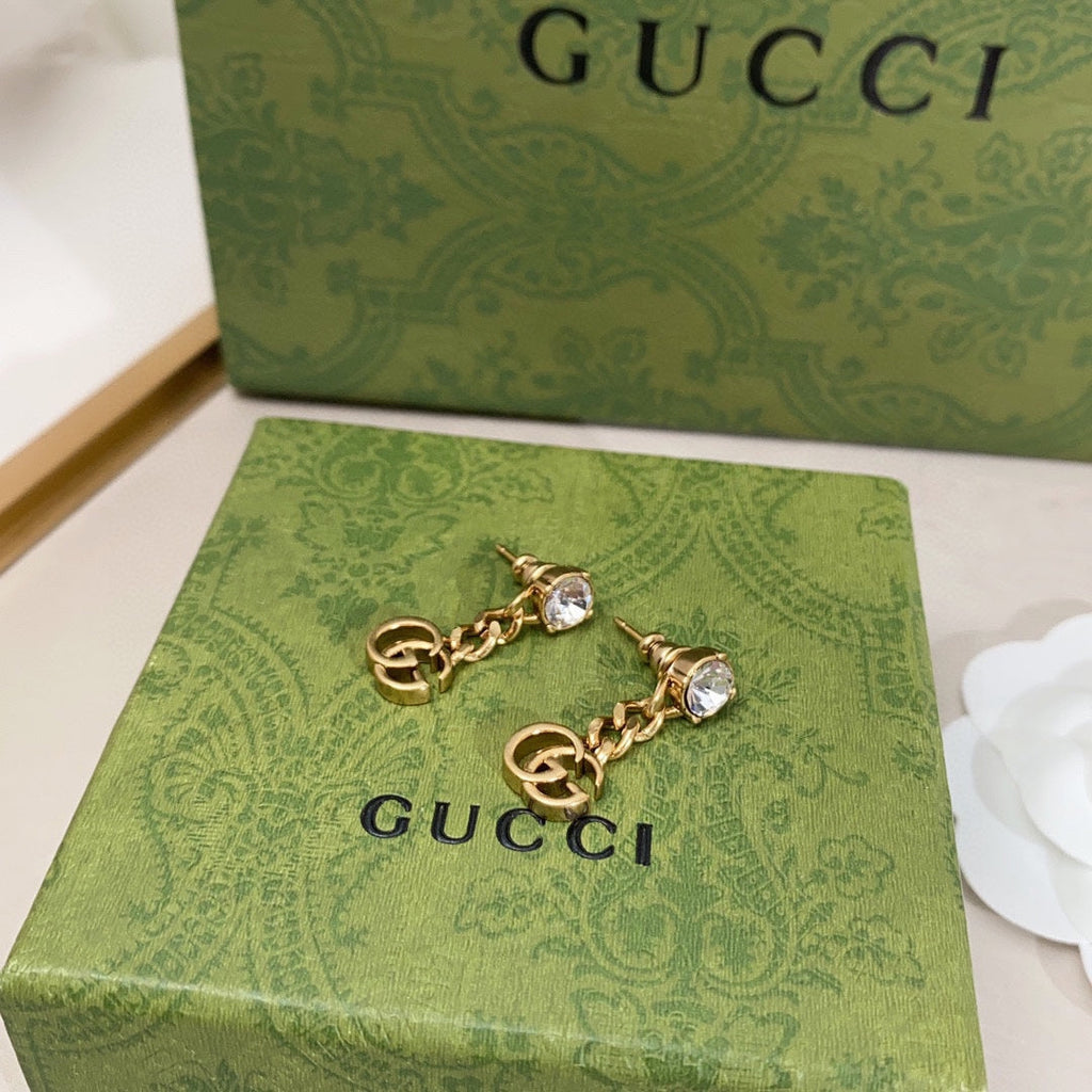 18K Gucci Double Crystal Chain Earrings