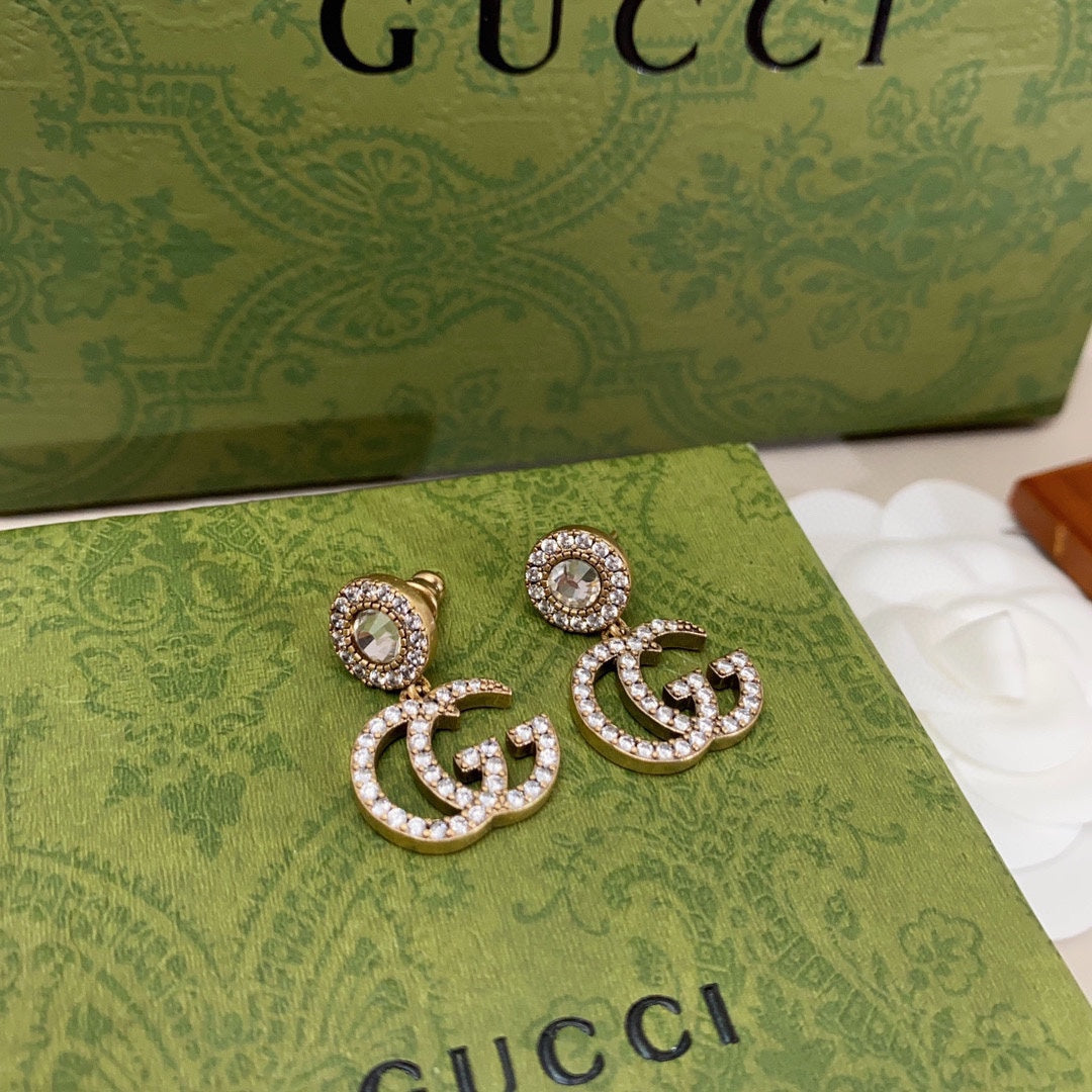 18K Gucci Double Crystal Pendant Earrings