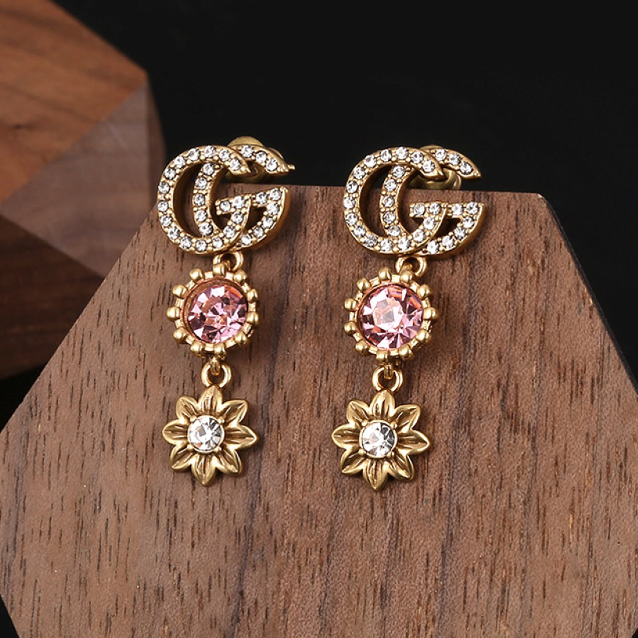 18K Gucci Double Flower Crystal Earrings