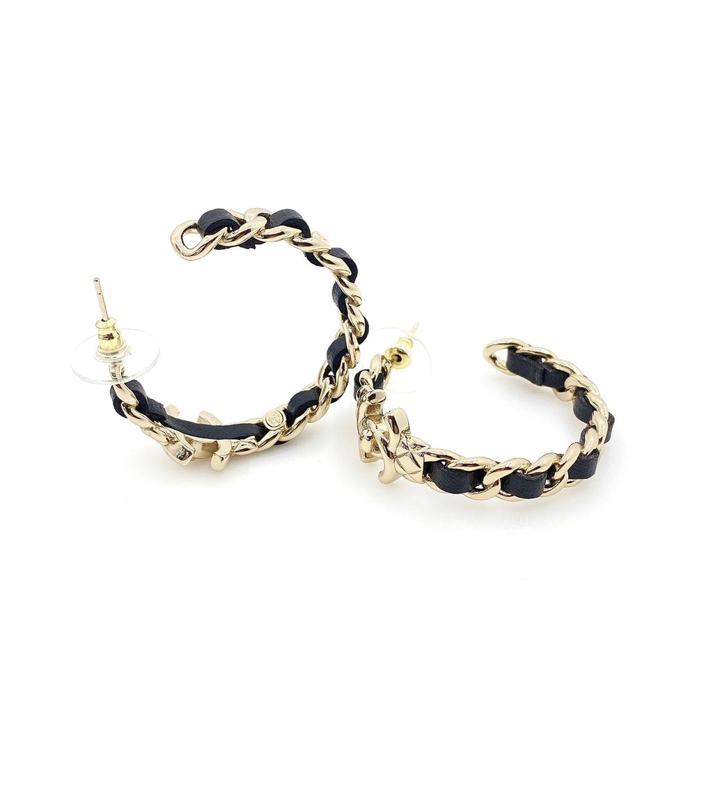 18K Chanel Circle Leather Earrings