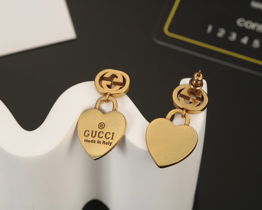 18K Gucci Double Heart Pendant Earrings
