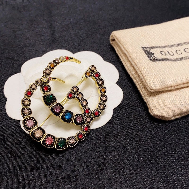 18K Gucci Double Color Crystal Brooch