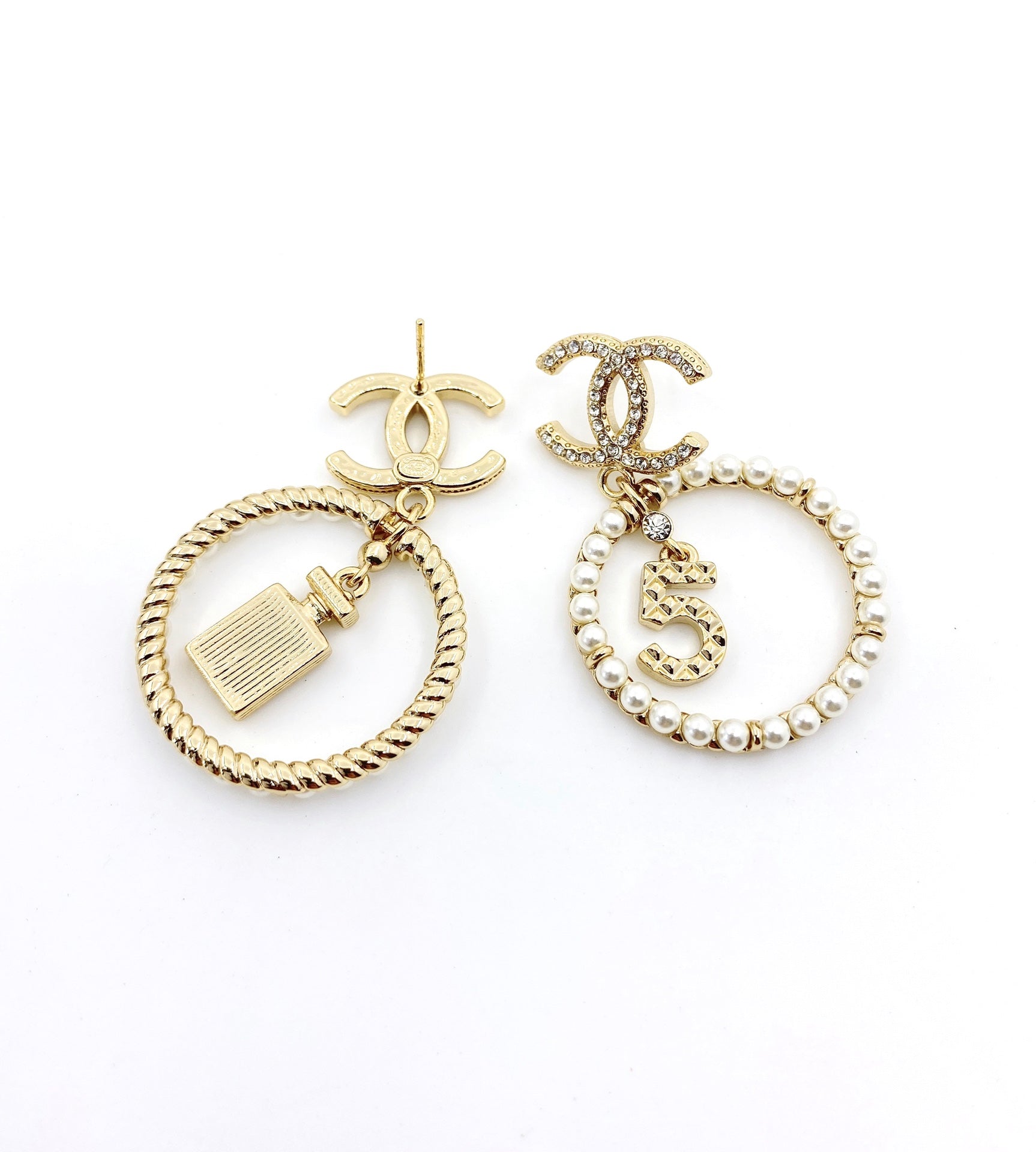 18K Chanel No. 5 Perfume Pendant Earrings