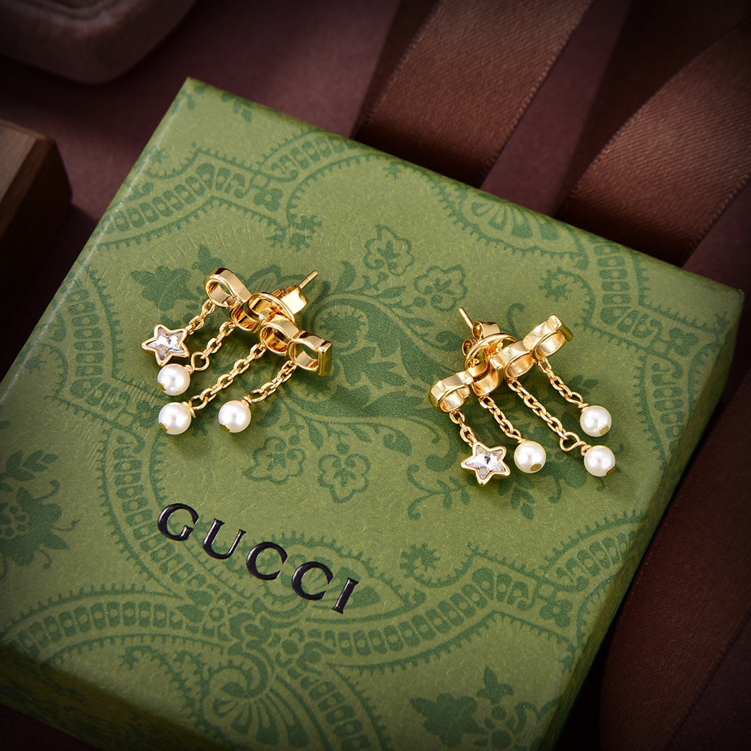 18K Gucci Double Script Pearl Earrings