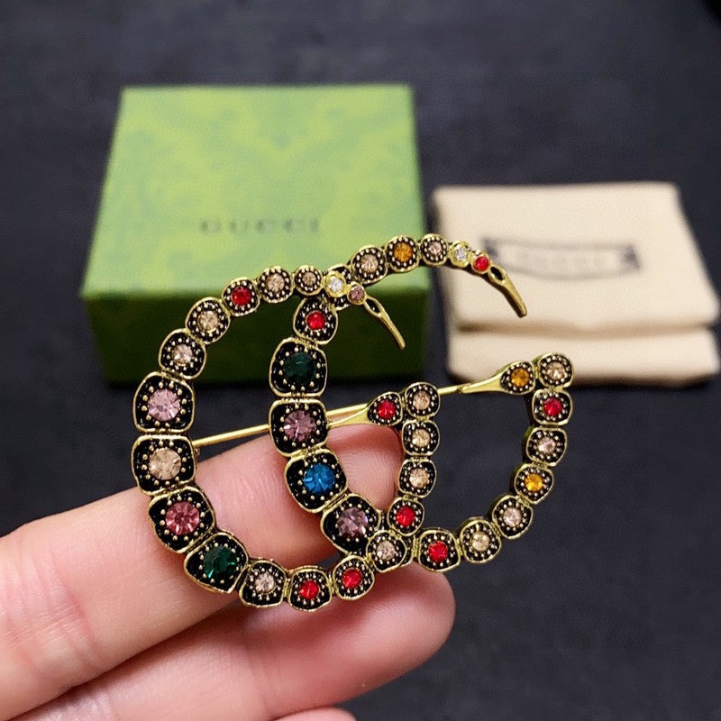 18K Gucci Double Color Crystal Brooch