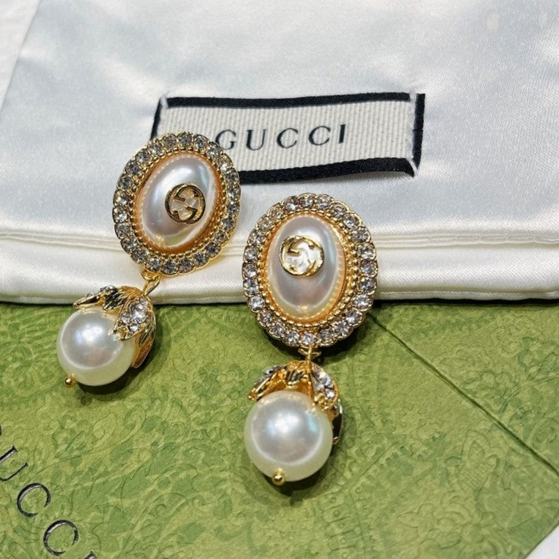 18K Gucci Double Flower Pearl Earrings