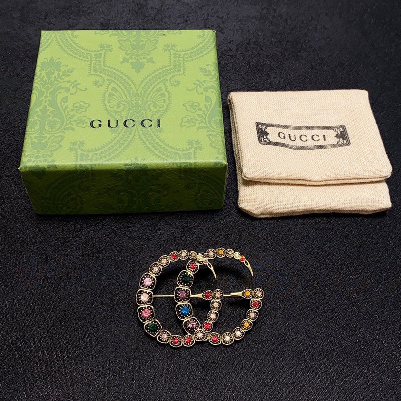 18K Gucci Double Color Crystal Brooch